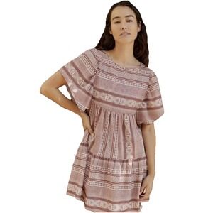 Anthropologie Maeve Shift Dress Womens Medium Brown White Boho Tiered Stripe